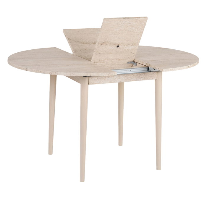 Hanah Home Mesa de Comedor Extensible Travertino y Roble, Tablero de Melamina 18mm, Patas de Madera, 100x100x75 cm (Extiende a 131 cm)